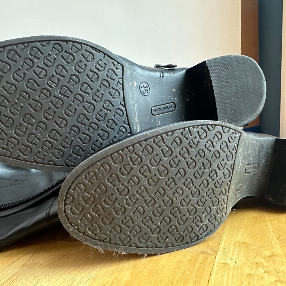 Etienne Aigner Black Leather Tall Riding Boots Wide Calf Size 9.5 - Picture 5 of 5